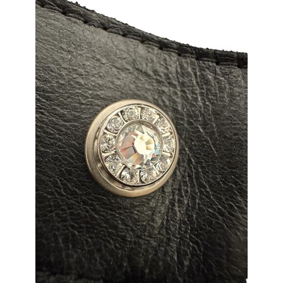 Michelle Monroe Black Leather Belt Swarovski Crystals Star Western Buckle Cowboy - Picture 4 of 7